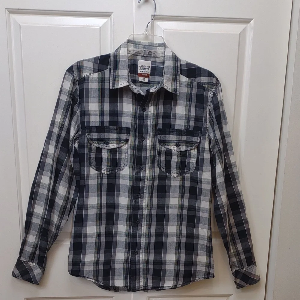 Levi's Authentics Signature All Cotton LS BU Chest Pocket Black Grey Plaid Shirt